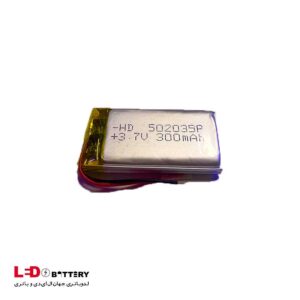 باتری لیتیوم پلیمر 3.7 ولت 300 میلی آمپر کد 502035
